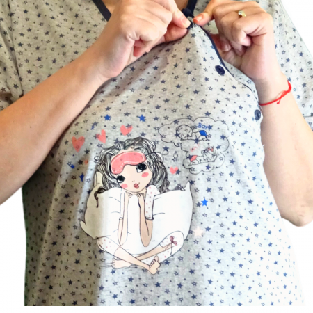 Camasa de alaptare Grey Stars Blue, Betul, Maneca scurta, BebePrice [2]