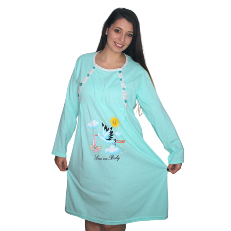 Camasa de alaptare, Love Me Baby, turquoise, maneca lunga [4]