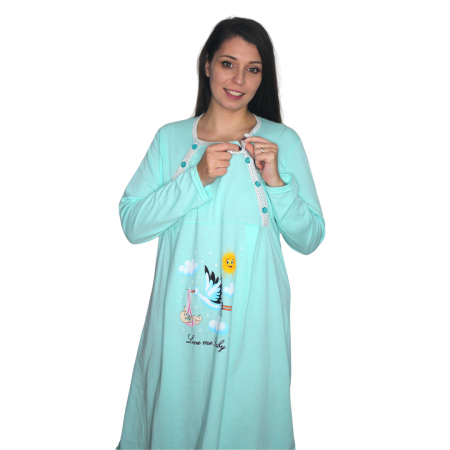 Camasa de alaptare, Love Me Baby, turquoise, maneca lunga [2]