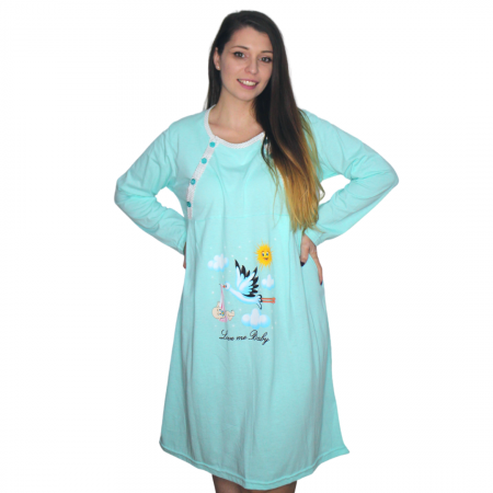 Camasa de alaptare, Love Me Baby, turquoise, maneca lunga [1]