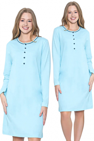 Camasa de alaptare, Riviera, Aqua Blue, Maneca Lunga , Bebeprice [3]