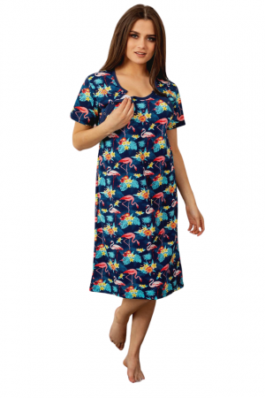 Camasa de alaptare, Tropical, Flamingo-Blue, Maneca Scurta, Bebeprice [3]
