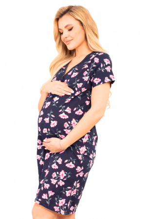 Camasa de alaptare, Floralis, Navy-Purple,Maneca Scurta, Bebeprice [3]