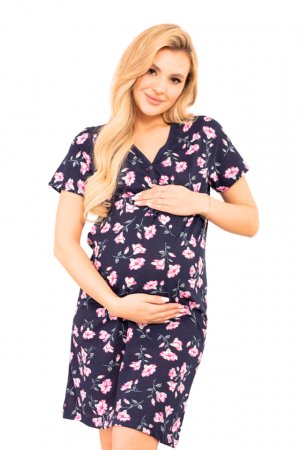 Camasa de alaptare, Floralis, Navy-Purple,Maneca Scurta, Bebeprice [0]