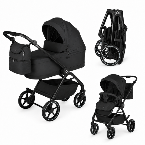 Carucioare - BBP-325065460 Carucior modular 2 in 1 Serry Jet Black centura de siguranta in 5 puncte si sistem de pliere BebePrice.ro