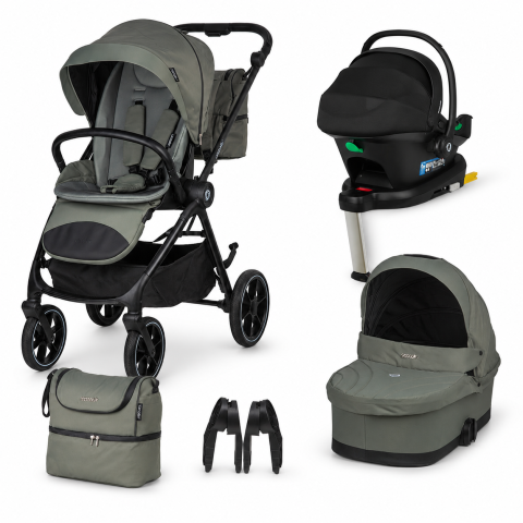 Carucioare - BBP-32506548108030650B2 Carucior modular 4 in 1 Serry Moss Green cu Scoica auto i Size Knox Black si Baza ISOFIX i Size Knox sistem i-Size si fixare ISOFIX BebePrice.ro