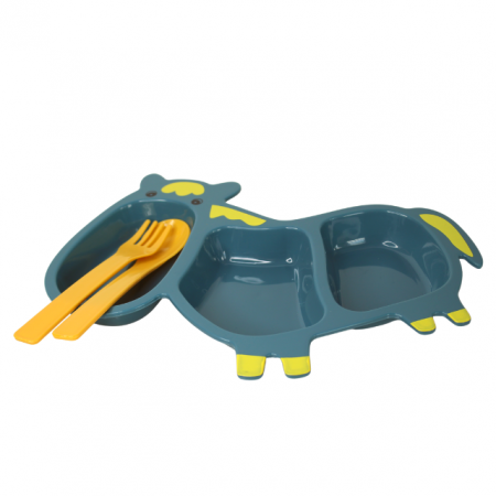 Alimentatie bebe & Accesorii hranire - Castron din plastic cu tacamuri, Horse, Blue
