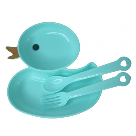 Castron din plastic cu tacamuri, Duck, Blue [0]