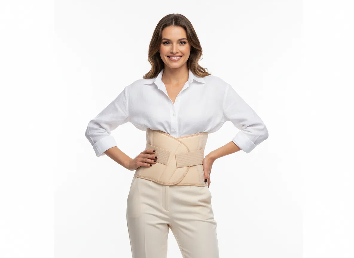 Oferte speciale - Centura abdominala modelatoare postnatala PREMIUM, prindere velcro, Beige