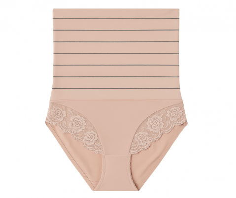 Chilot modelator cu talie inalta si dantela, Velvet Shape, Nude Rose, BebePrice [1]