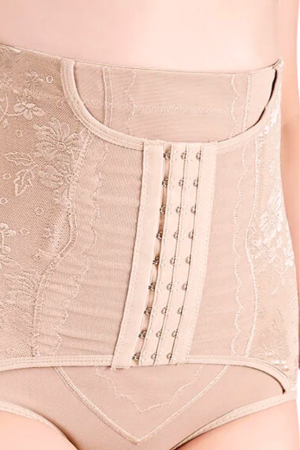 Chilot modelator, tanga cu talie inalta  si corset, prindere mos si baba, dantela, Shapella, Beige, BebePrice [5]