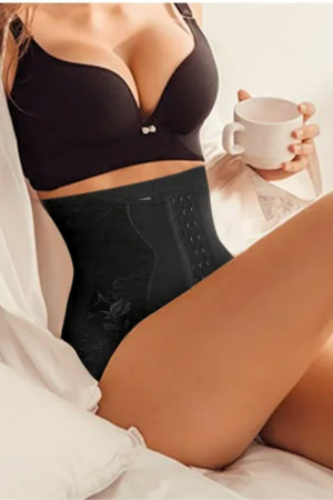 Chilot modelator, tanga cu talie inalta  si corset, prindere mos si baba, dantela, Shapella, Black, BebePrice [4]