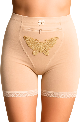 Lenjerie modelatoare - Chilot modelator Zipper cu picior, Beige, BebePrice