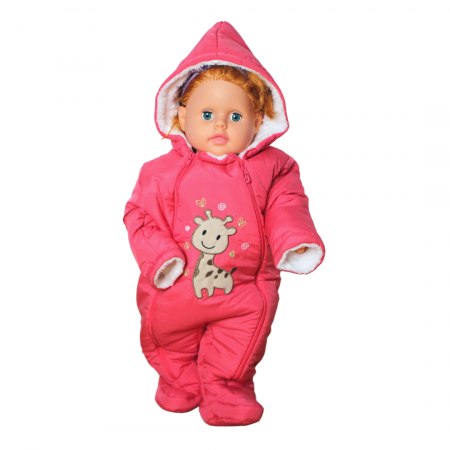 Combinezon gros din fas, fetita, Giraffe, Corai [0]