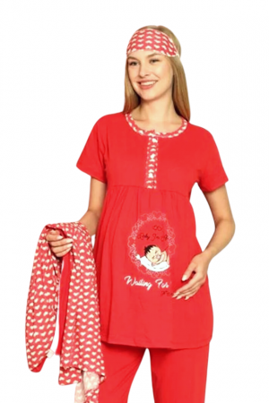 Compleu maternitate, 4 piese, Pijama+ Halat gravide, Milena, Raspberry maneca lunga BebePrice [3]