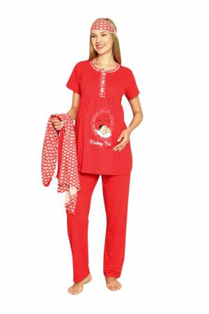 Compleu maternitate, 4 piese, Pijama+ Halat gravide, Milena, Raspberry maneca lunga BebePrice [1]