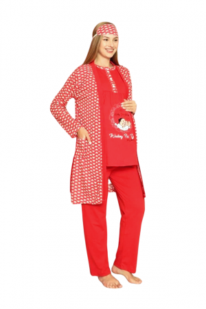 Compleu maternitate, 4 piese, Pijama+ Halat gravide, Milena, Raspberry maneca lunga BebePrice [0]