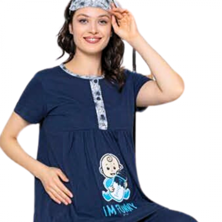 Compleu maternitate, 4 piese, Pijama+ Halat gravide, Baby, Blue, maneca lunga [3]