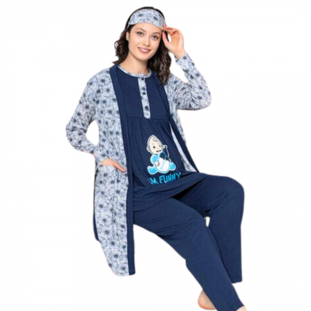 Compleu maternitate, 4 piese, Pijama+ Halat gravide, Baby, Blue, maneca lunga [0]