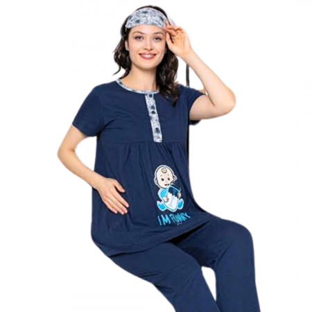 Compleu maternitate, 4 piese, Pijama+ Halat gravide, Baby, Blue, maneca lunga [2]