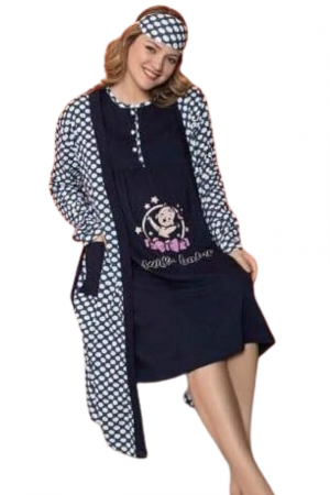 Compleu maternitate, Camasa alaptat + Halat gravide - 3 piese, Navy Sweet Baby [4]