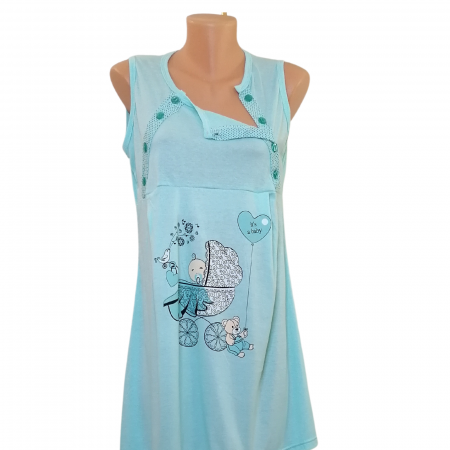 Compleu maternitate, Camasa alaptat + Halat gravide, Baby Stroller, Turquoise - Maneca scurta [2]