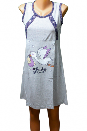 Compleu maternitate, Camasa alaptat + Halat gravide, Baby Shower, Grey-Purple, BebePrice [2]