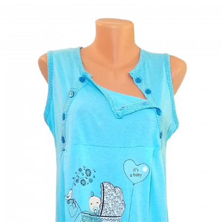 Compleu maternitate, Camasa alaptat + Halat gravide, Baby Stroller, Blue - Maneca scurta [1]