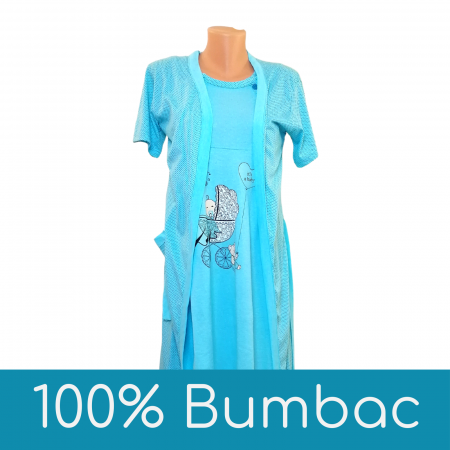 Compleu maternitate, Camasa alaptat + Halat gravide, Baby Stroller, Blue - Maneca scurta [0]