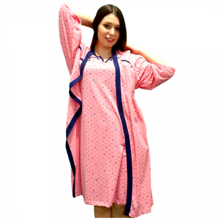 Compleu maternitate, Camasa alaptat + Halat gravide, Betul - Dark Pink, Maneca Scurta BebePrice [4]