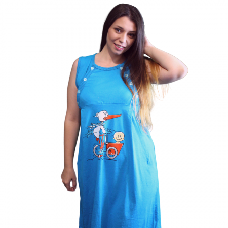 Compleu maternitate, Camasa alaptat + Halat gravide, Caroline, Blue, Maneca Scurta BBP [3]