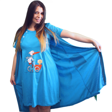 Compleu maternitate, Camasa alaptat + Halat gravide, Caroline, Blue, Maneca Scurta BBP [2]