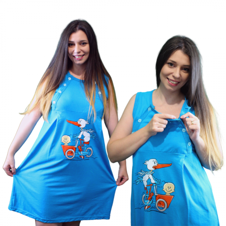 Compleu maternitate, Camasa alaptat + Halat gravide, Caroline, Blue, Maneca Scurta BBP [4]