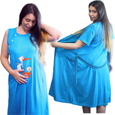 Compleu maternitate, Camasa alaptat + Halat gravide, Caroline, Blue, Maneca Scurta BBP [0]