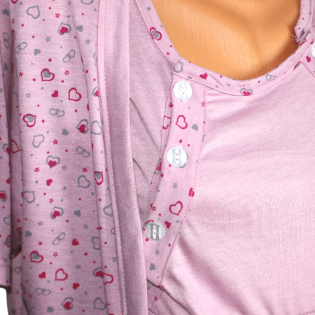 Compleu maternitate, Camasa alaptat + Halat gravide, Pinky Hearts, maneca scurta [2]
