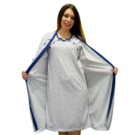 Compleu maternitate, Camasa alaptat + Halat gravide, Maneca Scurta, Flower Grey BBP [0]