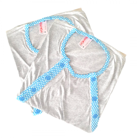 Compleu maternitate, Camasa alaptat + Halat gravide, Baby Shower, Grey-Blue, BebePrice [2]