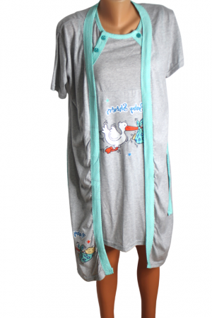 Compleu maternitate, Camasa alaptat + Halat gravide, Grey-Green, Maneca Scurta,BebePrice [4]