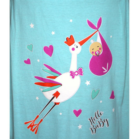 Compleu maternitate, Camasa alaptat + Halat gravide, Hello Baby, Turquoise, maneca scurta [4]