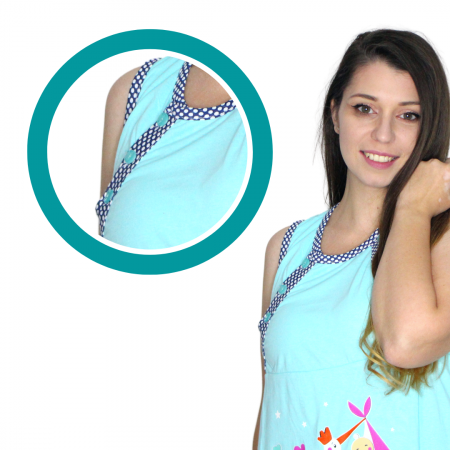 Compleu maternitate, Camasa alaptat + Halat gravide, Hello Baby, Turquoise, maneca scurta [3]