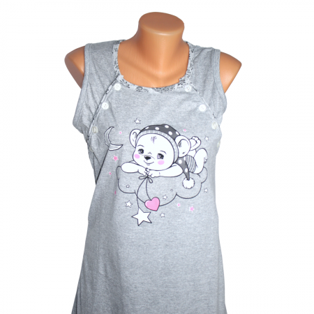 Compleu maternitate, Camasa alaptat + Halat gravide, Dreamy Bear, Grey maneca scurta [4]