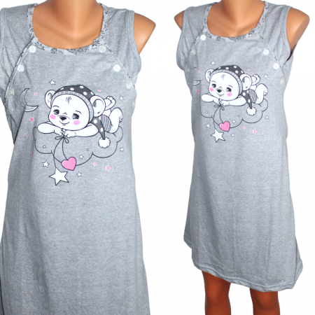 Compleu maternitate, Camasa alaptat + Halat gravide, Dreamy Bear, Grey maneca scurta [2]