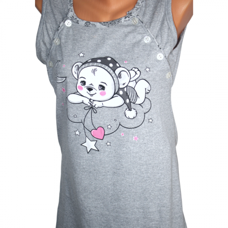 Compleu maternitate, Camasa alaptat + Halat gravide, Dreamy Bear, Grey maneca scurta [5]