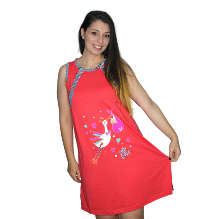 Compleu maternitate, Camasa alaptat + Halat gravide, Hello Baby, Red, maneca scurta [1]