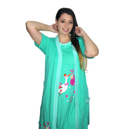 Compleu maternitate, Camasa alaptat + Halat gravide, Hello Baby, Green, maneca scurta [4]