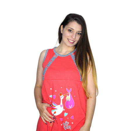 Compleu maternitate, Camasa alaptat + Halat gravide, Hello Baby, Red, maneca scurta [2]
