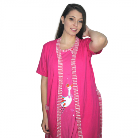 Compleu maternitate, Camasa alaptat + Halat gravide, Hello Baby, Ciclame, maneca scurta [0]