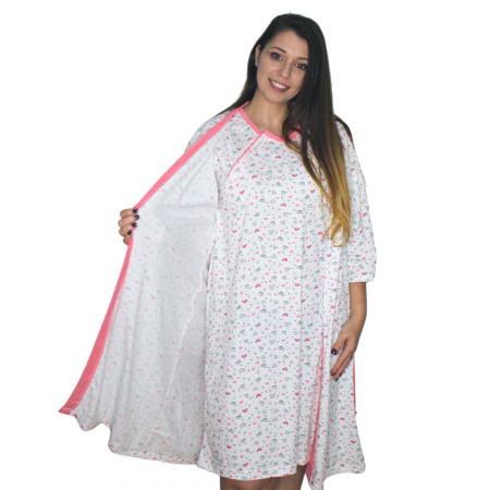 Compleu maternitate, Camasa alaptat + Halat gravide, Joyelle, White, maneca 3/4 [0]