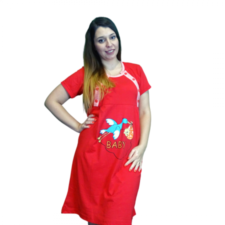 Compleu maternitate, Camasa alaptat + Halat gravide, Red, Maneca Lunga BBP [3]