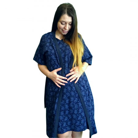 Compleu maternitate, Camasa alaptat + Halat gravide, Maneca Scurta, Sensitive Leaf Blue BBP [1]